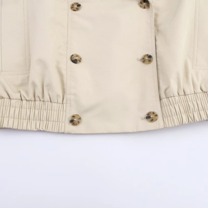 Casual Fur Collar Trench Short Coat Women‘s Lapel Double Breasted Pockets Full Sleeve Street Jacket 2025 Autumn Lady Outerwear