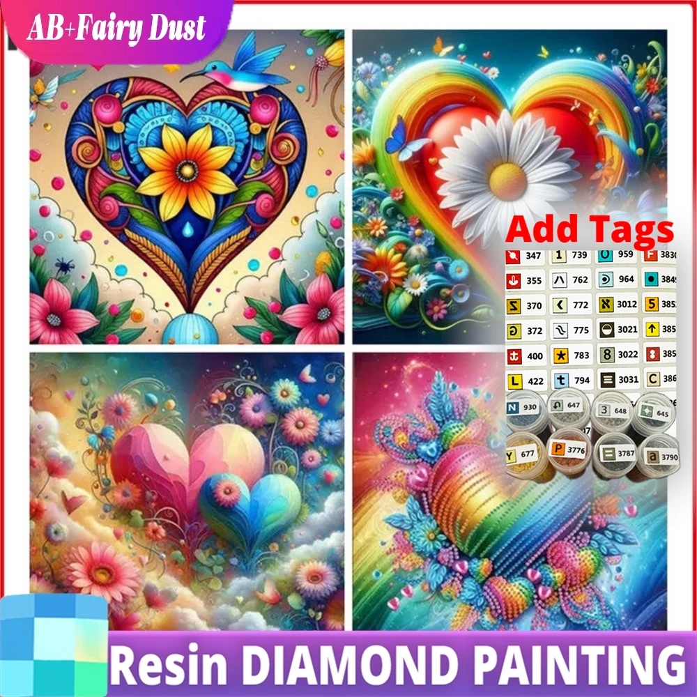 

Алмазная мозаика из смолы AB «Цветочное сердце» с эффектом «волшебной пыли», Новинка 2026 года, Полный комплект, Картина из страз, Подарок