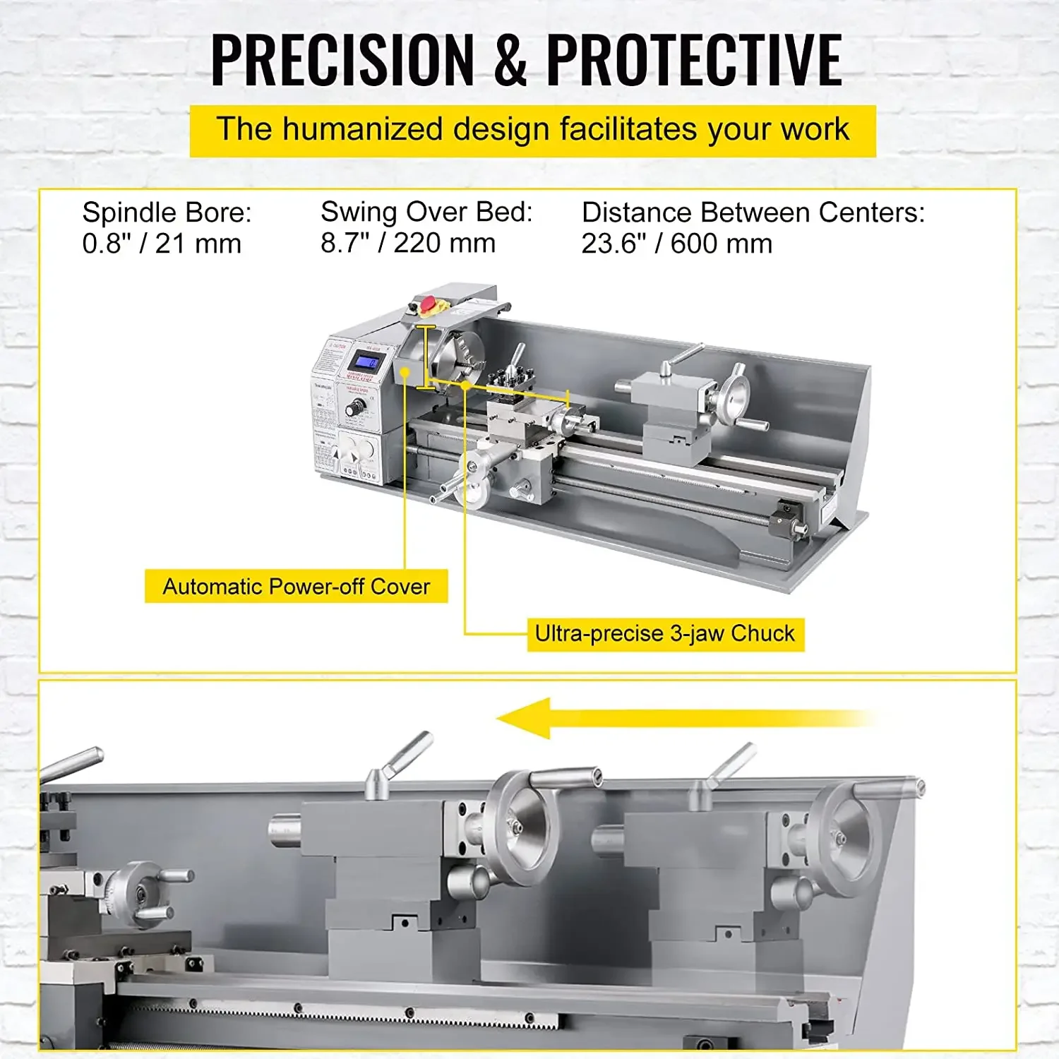 Professional Compound Res 8.7x23.6 Inch Desktop Mini Metal Lathe Machine