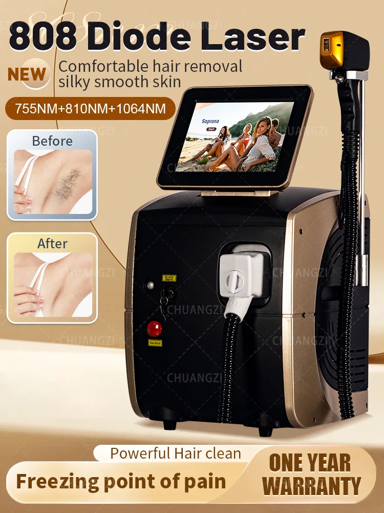 

Diode Laser Hair Removal Machine Depiladora Laser 808NM 755NM 1064NM Tender Skin Safe Painless Permanent Depilation High Power