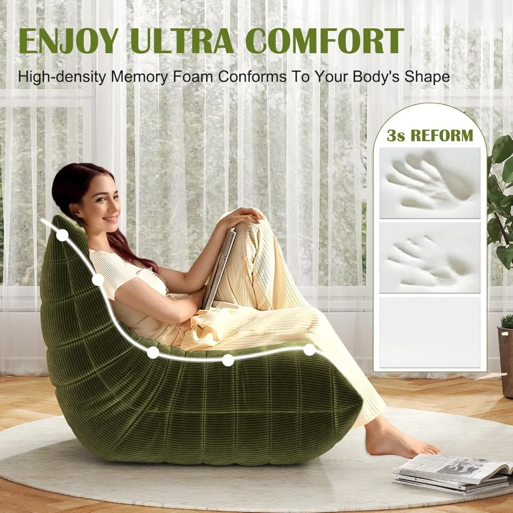 كرسي بين باج مريح للبالغين - أريكة مريحة معاصرة، أريكة أرضية كبيرة الحجم مع رغوة الذاكرة وقماش سروال قصير من القطيفة