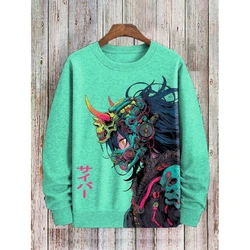 3D Japanese Character Printed Sweatshirt Fashion Spring Autumn Long Sleeve Crew Neck Hoodies Trend Streetwear Oversized Pullover