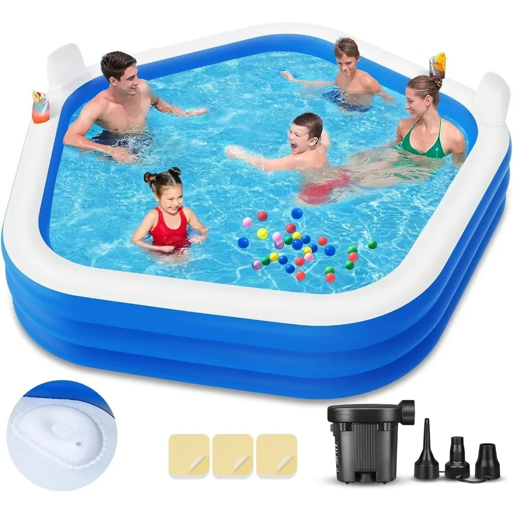 

Inflatable Swimming Pool,90"X90"X26" Kiddie Pool with Pump,Thickened Blow-Up Pool for Kids,Adults, Family,Pools for Outdoor