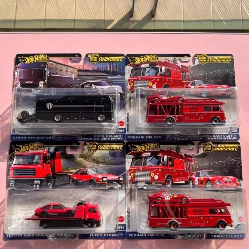새로운 정품 핫휠 카컬쳐 트랜스포트 플릿 시리즈 자동차 모델 1/64 Flf56 페라리 250 토요타 Ae86 합금 모델 선물 서프라이즈