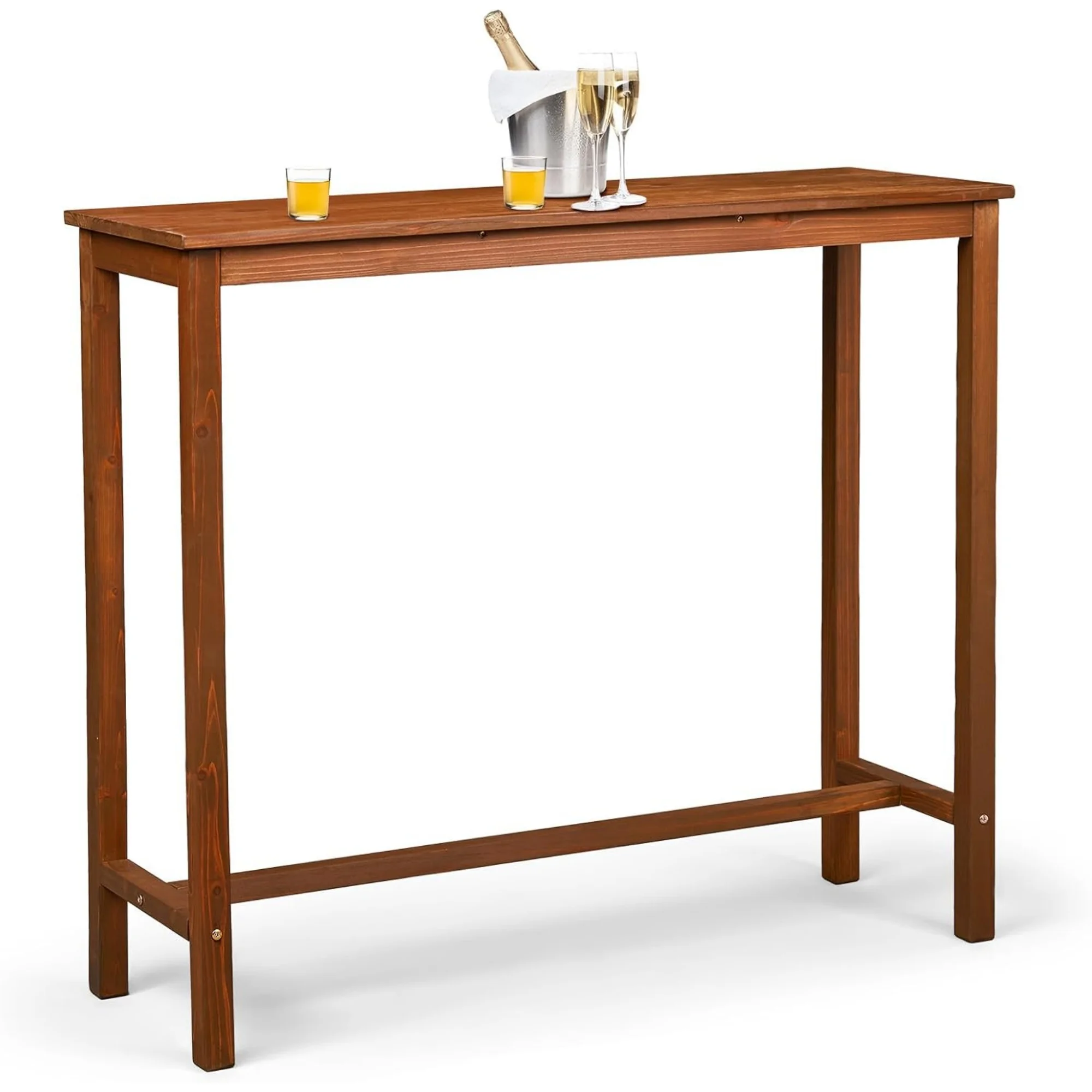 Wooden Outdoor Bar Table, Wood Patio Counter Height Table, Weather-Resistant Patio Pub Table for Garden, Balcony, Poolside, Backyard, Indoor Use (Brown, 45")