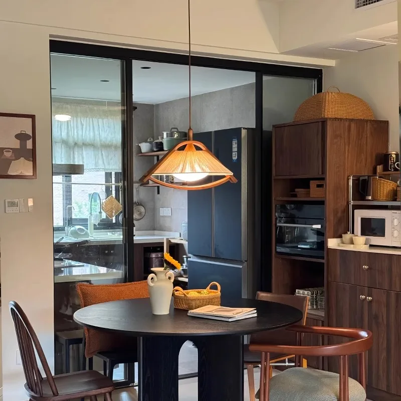 اليابانية الزجاج الخشبي قلادة أضواء غرفة نوم رئيسية وابي سابي الرجعية الشاي زن غرفة الإبداع طاولة طعام المطبخ مطعم مصباح #5