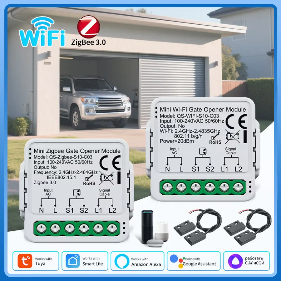 Tuya Zigbee/WiFi 스위치 스마트 차고 문 오프너 컨트롤러 모듈 110V 220V Alexa Google 홈용 스마트 라이프 앱 음성 제어