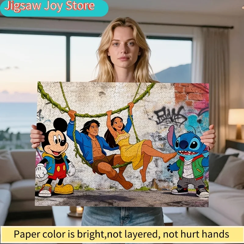 1000 elementów Puzzle Disney Mickey & Stitch, odpowiednie dla dorosłych - Trudne, anime, do powieszenia na ścianę, ikoniczne uszy Myszki Miki i Stitch, / Br