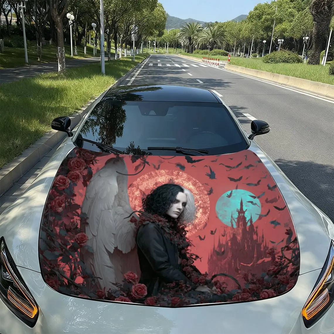 Gothic Castle And Vampires Car Hood Sticker-UV Resistant And Waterproof Decoration,stylish Design,easy To Stick/remove,durable A