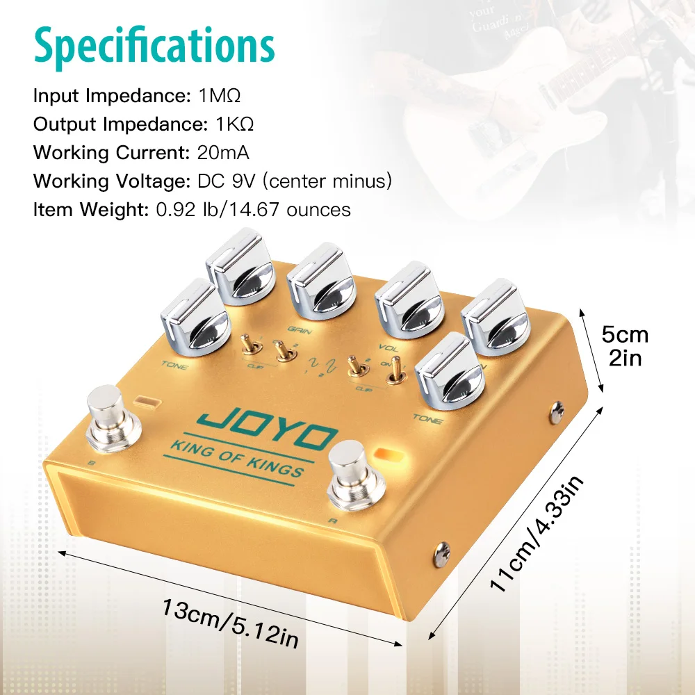 JOYO R-20 オーバードライブギターペダルデュアルチャンネルギターエフェクター 9V 電源独立クリッピングギターアクセサリー