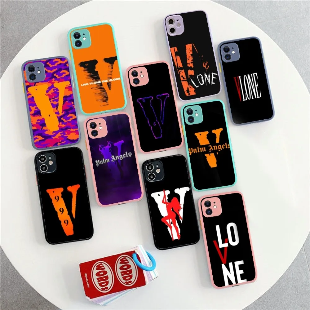 Fashion logo V-Vlone  Phone Case for iPhone 14 11 12 13 Mini Pro Max 8 7 Plus X XR XS MAX Translucent Matte Cover