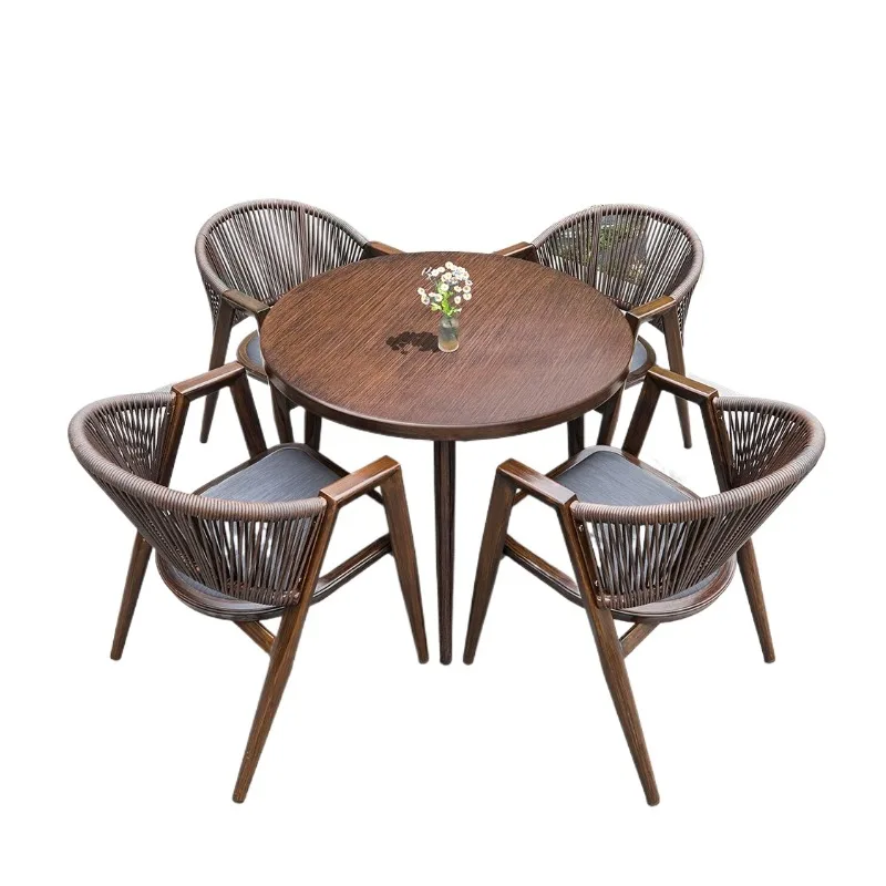 

Elegant Outdoor Rattan Set All-Weather Tea Table Chairs Waterproof Patio Furniture for Garden and Terrace Lounge