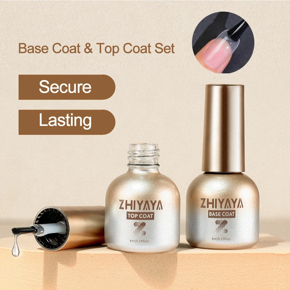 Conjunto de top coat e base coat mate, adesivo reforçado, gel de construção UV para unhas, verniz, suprimentos básicos de arte manicure DIY, 8ml