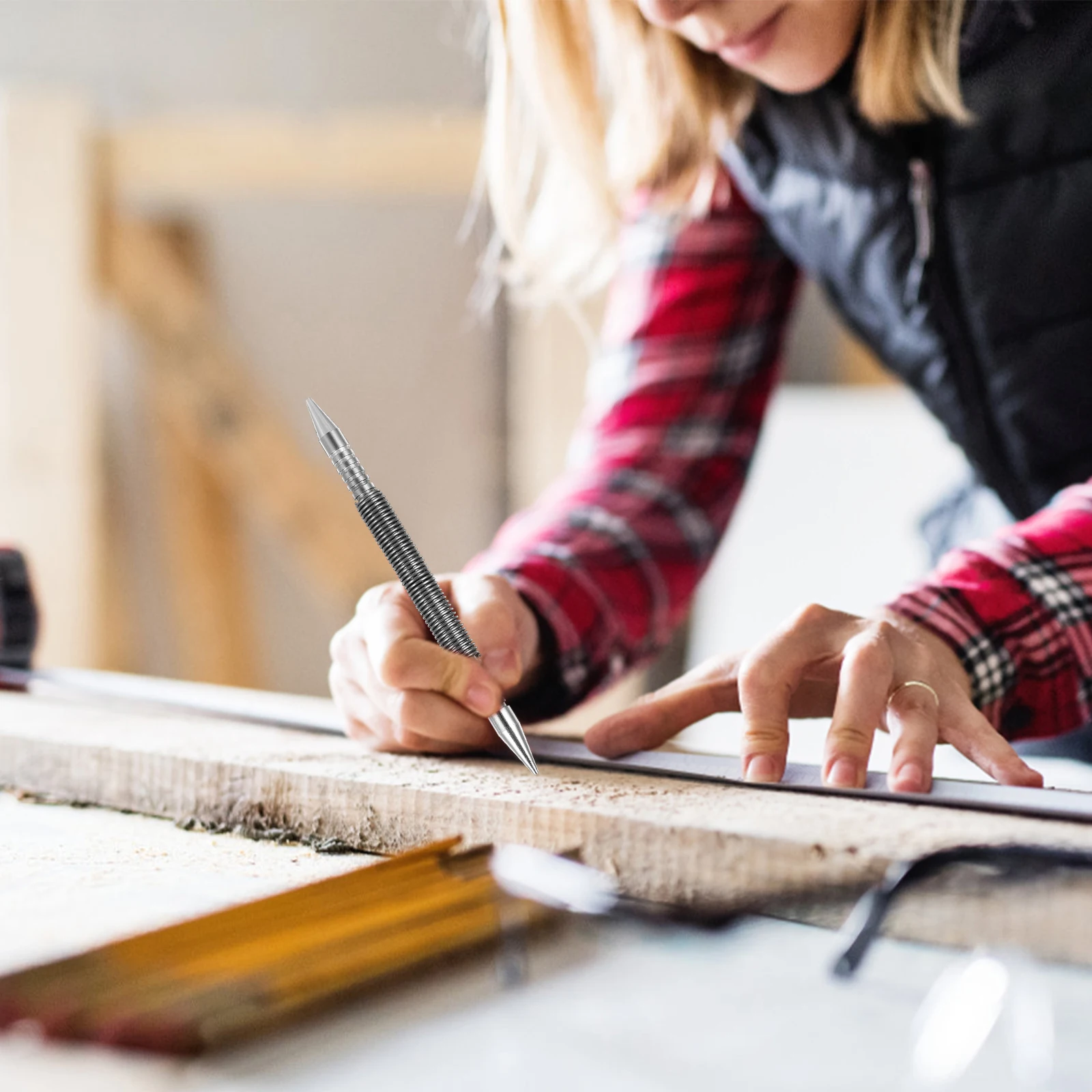 

2Pcs Spring Punch Set Carbon Resistant Nail Setter for Carpentry Finish Work Precision Marking Tool