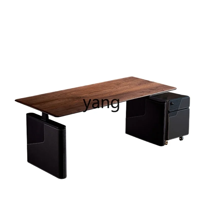 

Yjq Solid Wood Desk Black Walnut Electric Lifting Light Luxury Double Computer Desk