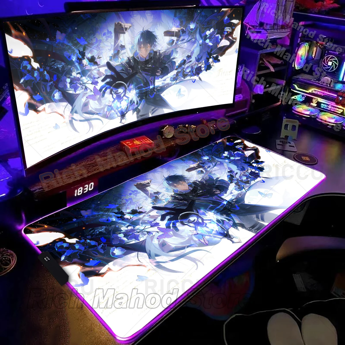 

RGB Mousepad Genshin Impact Flins Desk Mat XXL PC Gamer Keyboard Mouse Pad Desk Protector LED Lumins Pads Gaming Accessories Rug