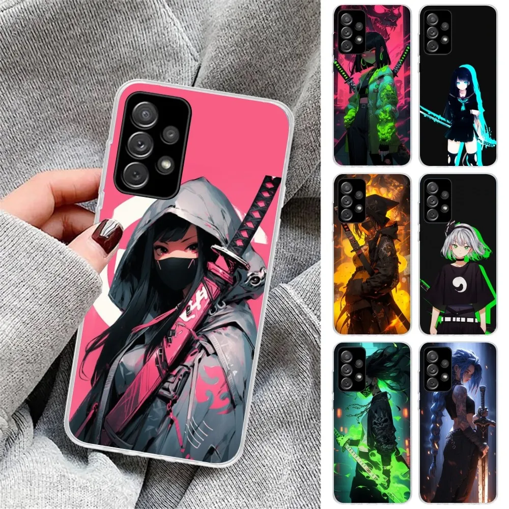 Weapon Sword Girl Mobile Cell Phone Case for Samsung Galaxy S23 S22 S21 Plus Ultra A12 A32 A53 Clear Phone Cover Funda