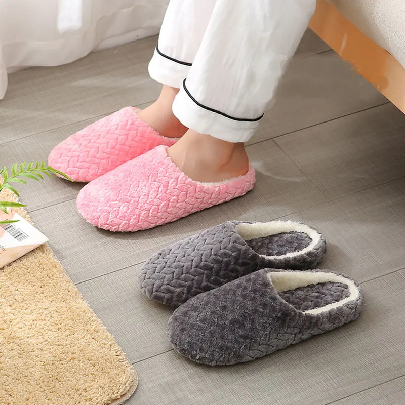 Women Indoor Slippers Thicken Warm Plush Home Shoes Autumn winter Shoes House Flat Floor Slipper Soft Silent Slides for Bedroom