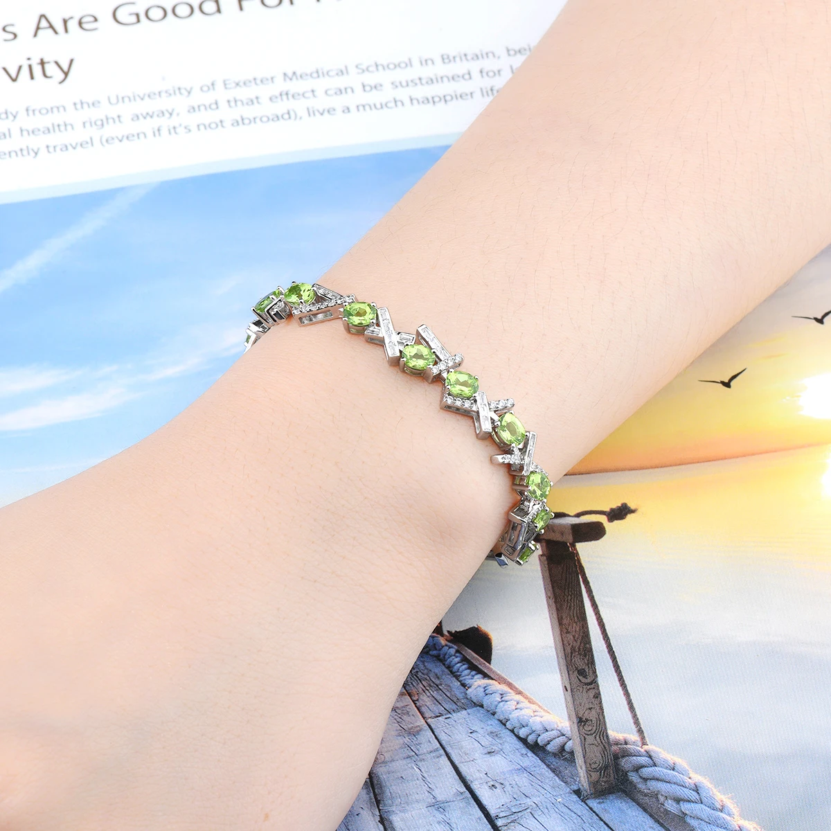 Natural Genuine Peridot Solid Sterling Silver Bracelet 5.6 Carats Luxury Gorgerours Birthstone New Year Gift Top Quality