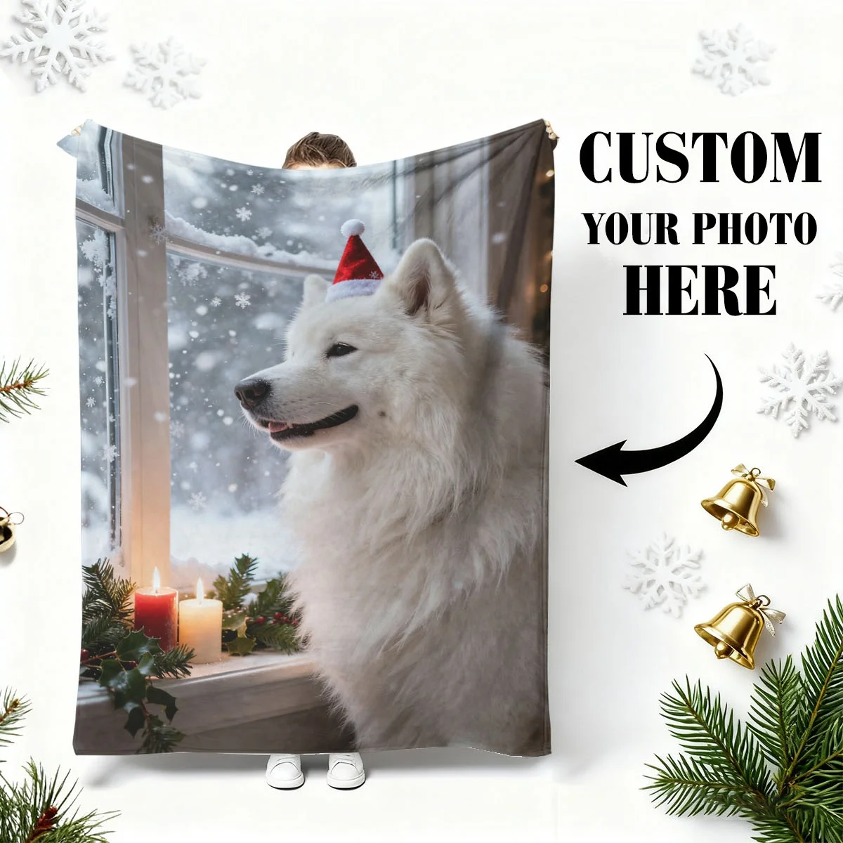 Maßgeschneiderte Weihnachts-Baby-Weihnachtsoutfit-Foto-Flanelldecke – bedruckt mit niedlichen Babyfotos + Weihnachtselementen, weich und hautfreundlich, antistatisch, für Kinderbetten,