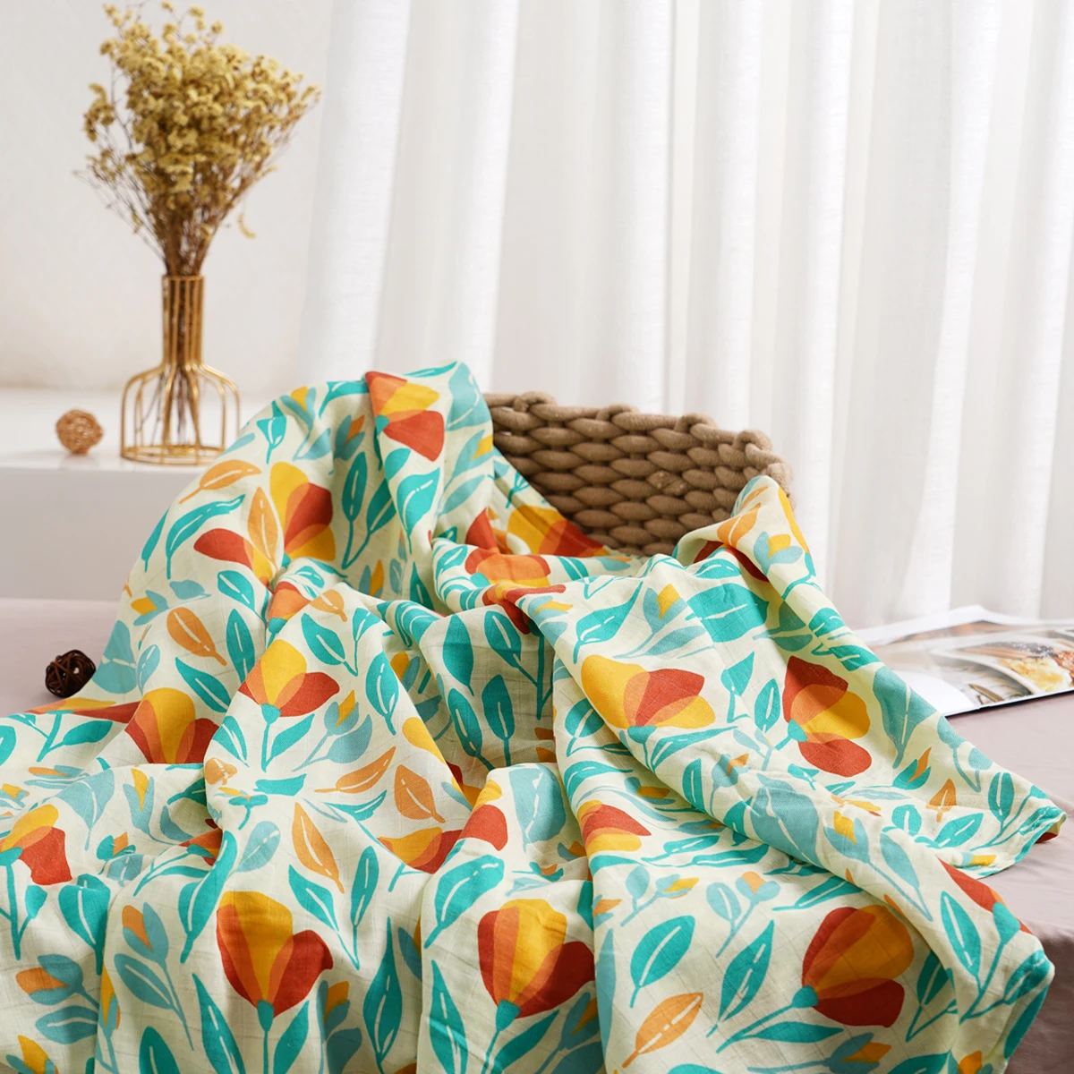 Elinfant 1 PC Baby Swaddle Blanket Bamboo Cotton Soft Baby Blankets Newborn Muslin Swaddle Blanket for Newborn Girl and Boy Baby