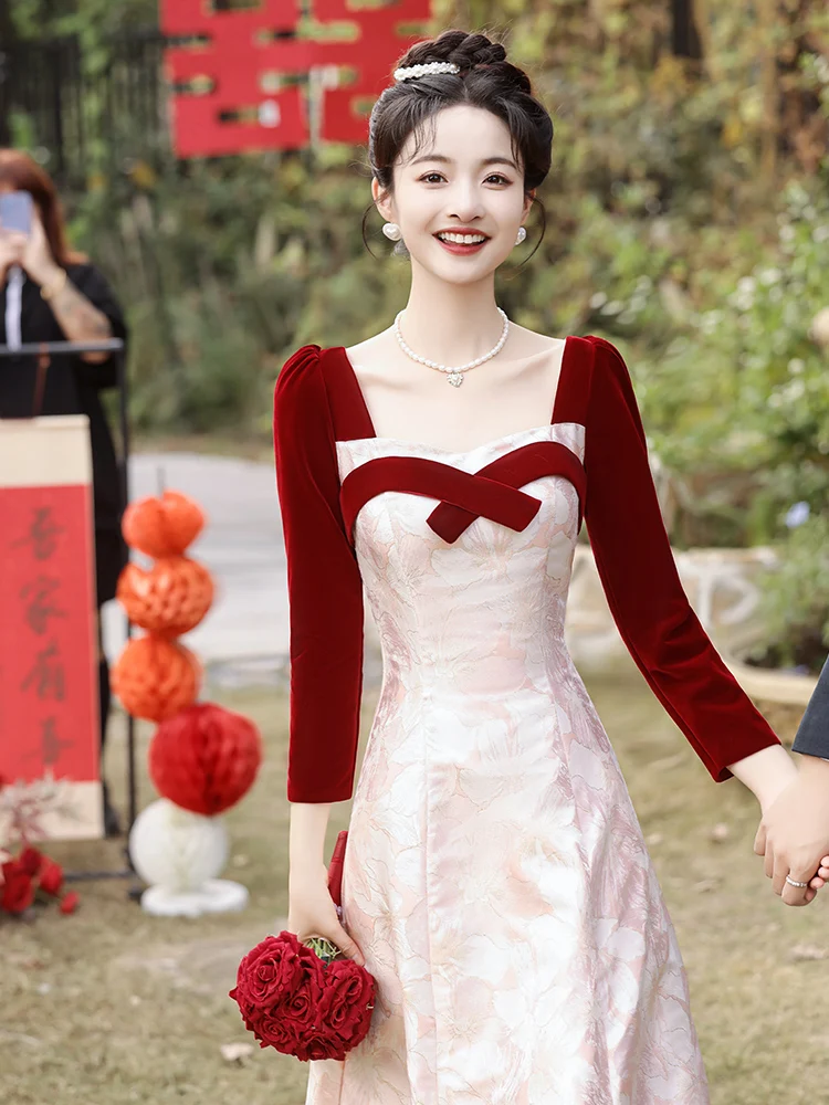 

Winter New Women's Wedding Dr Long Sve A-Line Skirt Evening Gown for Engagement Par Bridal Return Home Casual Autumn ...