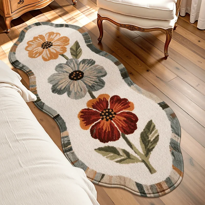 French Style Bedroom Decor Flower Pattern Carpet Fluffy Soft Bedside Mat Home Thick Plush Rug Irregular Carpets for Living Room