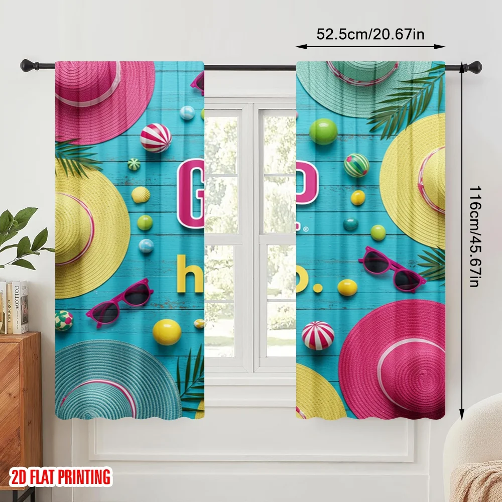 2pcs 2D flat printing Party Curtains Summer Hats Sunglasses Beach Polyester Without Electricity 0 for aesthetic room decor