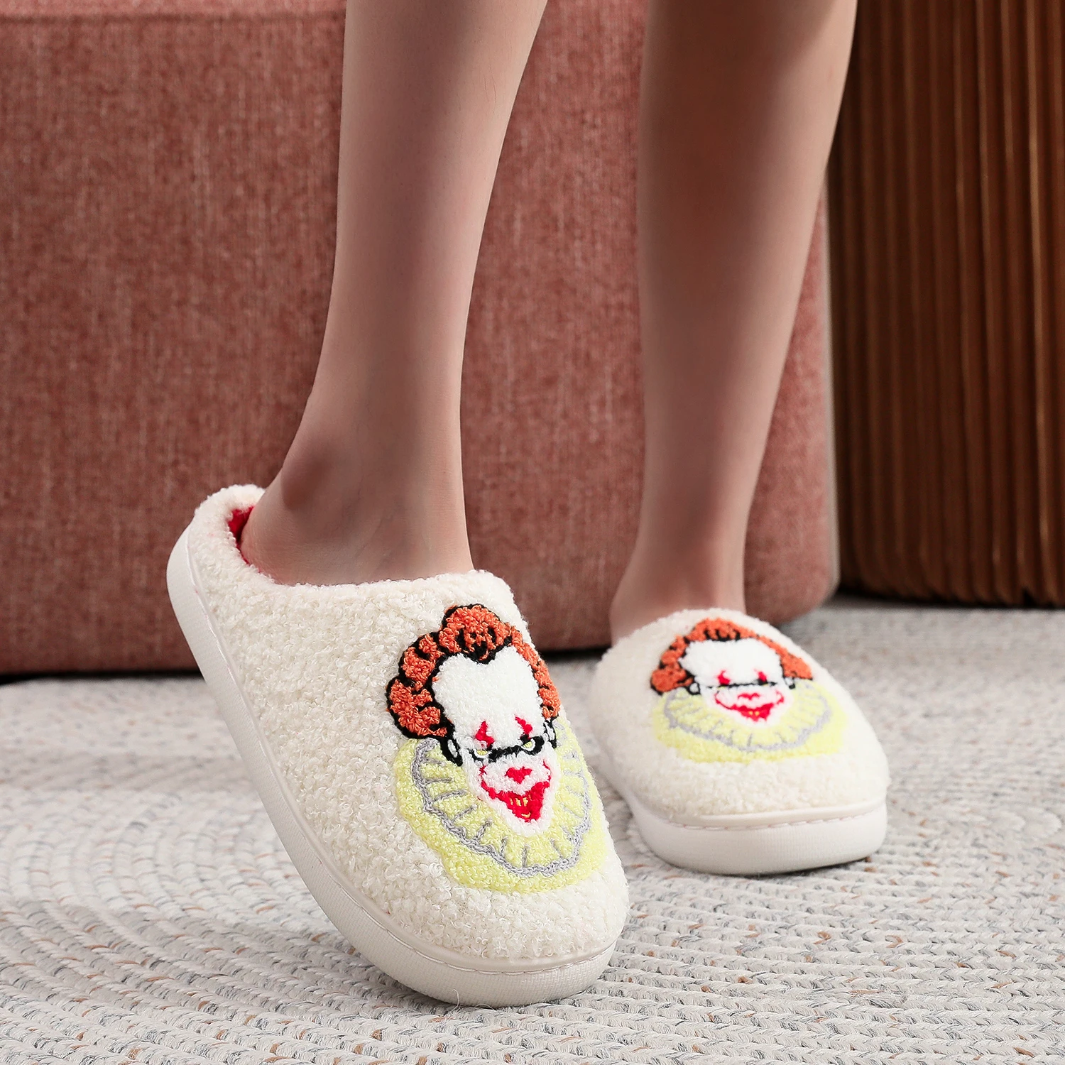 مهرج نمط التطريز أفخم المنزل سميكة سوليد النعال المريحة أسلوب فاسق شبشب منزل هدايا الهالوين للرجال والنساء #5