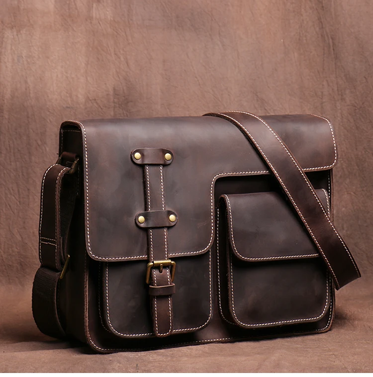 LUOKIR Echte Hohe Qualität Crazy Horse Rindsleder Schulter Umhängetasche Männer Leder Deluxe Sling Messenger Tasche Für 12,9 Zoll IPad – Detail 11