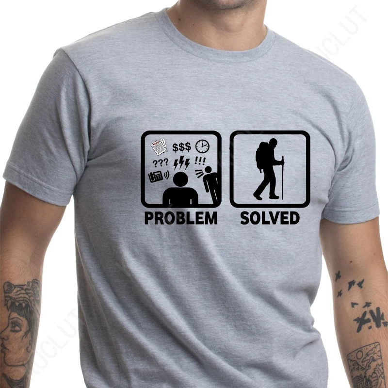 Hiking Problem Solved Print Men T Shirt Casual Summer Funny Street Clothing Loose Oversize Short Sleeve Breathable Soft T-Shirts