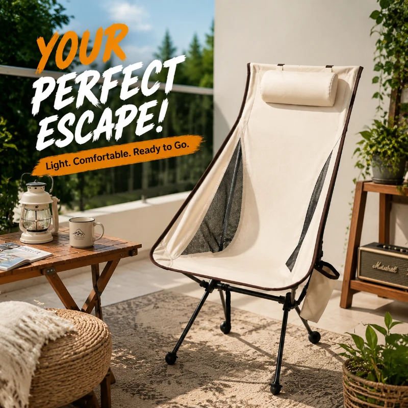 Camping Foldable Seat with Headrest, aluminum alloy material