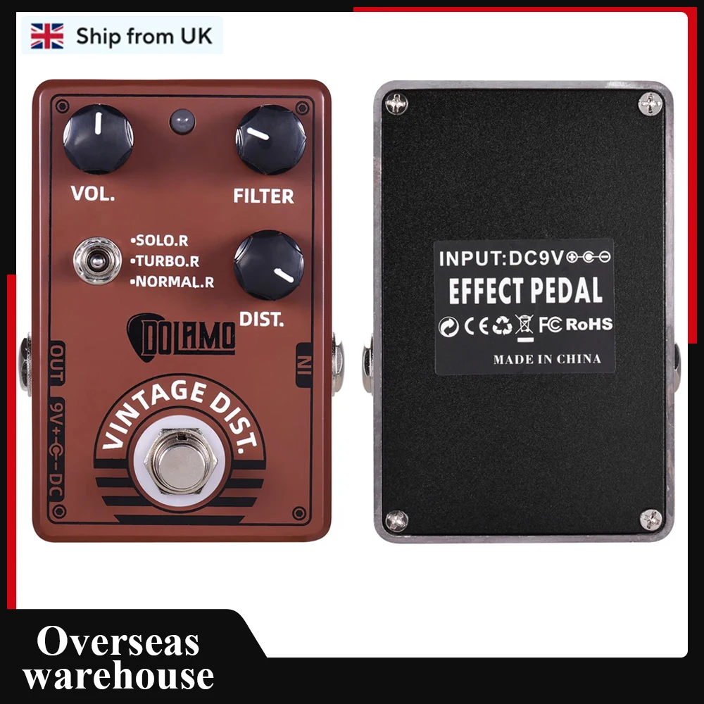 Dolamo D-11 Vintage Distortion Guitar Effect Pedal with Volume Filter and Distortion Controls Bypass Design for Electric Guitar