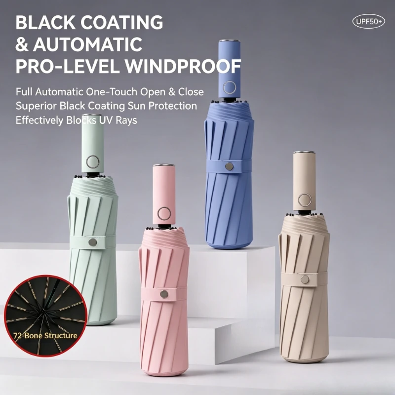 72 Bone Super Strong Windproof Automatic Folding Reinforced Large Rainproof Sun Protection   Women Men Umbrella