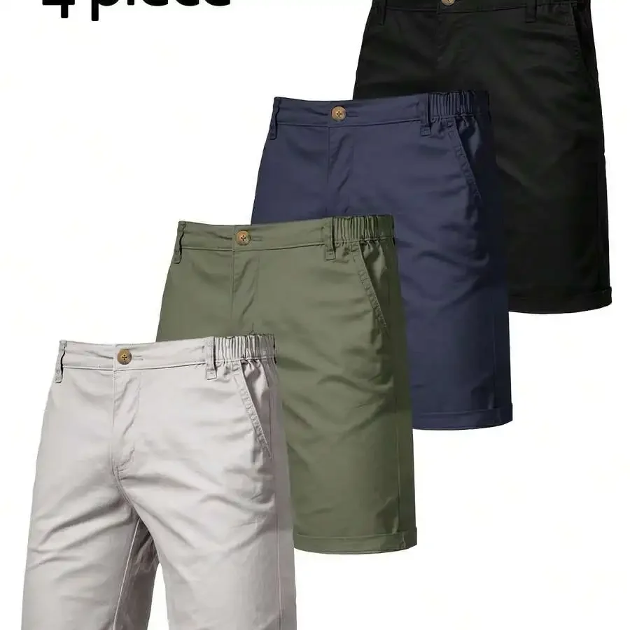 

4 Pack Mens Casual Straight Cut Polyester Shorts Solid Color Beach Travel Outdoor