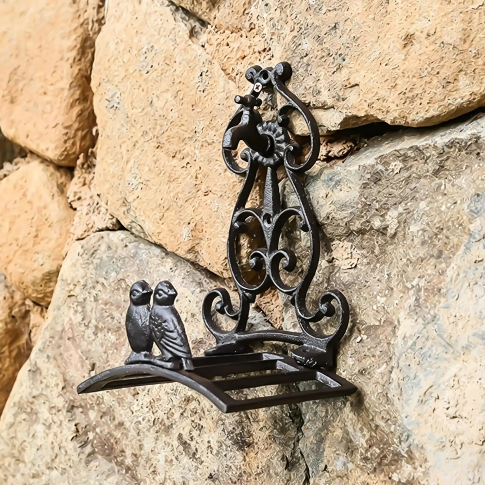 Water Hose Holder Iron Bird Design Vintage Decor Rack Wall Mount Hose Hanger for Indoor Courtyard Garden Patio Deck Fence House