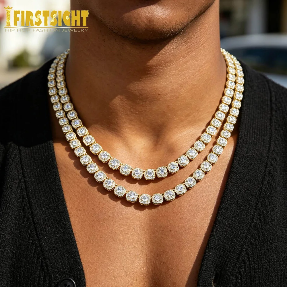 New Iced Out Bling 5A Cubic Zirconia Square CZ Necklace Silver Color 8mm Tennis Chain Hip Hop Fashion Jewelry Men Women