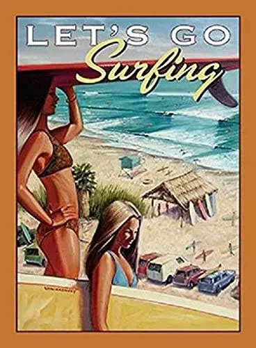 Vintage Tin Metal Sign Decor 8x12 Metal Sign Plaque Surfing Surf Beach Sea Waves Surfboard Surfer Woman Girl Gift sign