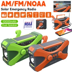 10000mAh słoneczne Radio awaryjne wielofunkcyjne Radio korba ręczna z dwoma głośnikami AM/FM/NOAA radia pogodowe z latarką Power bankową