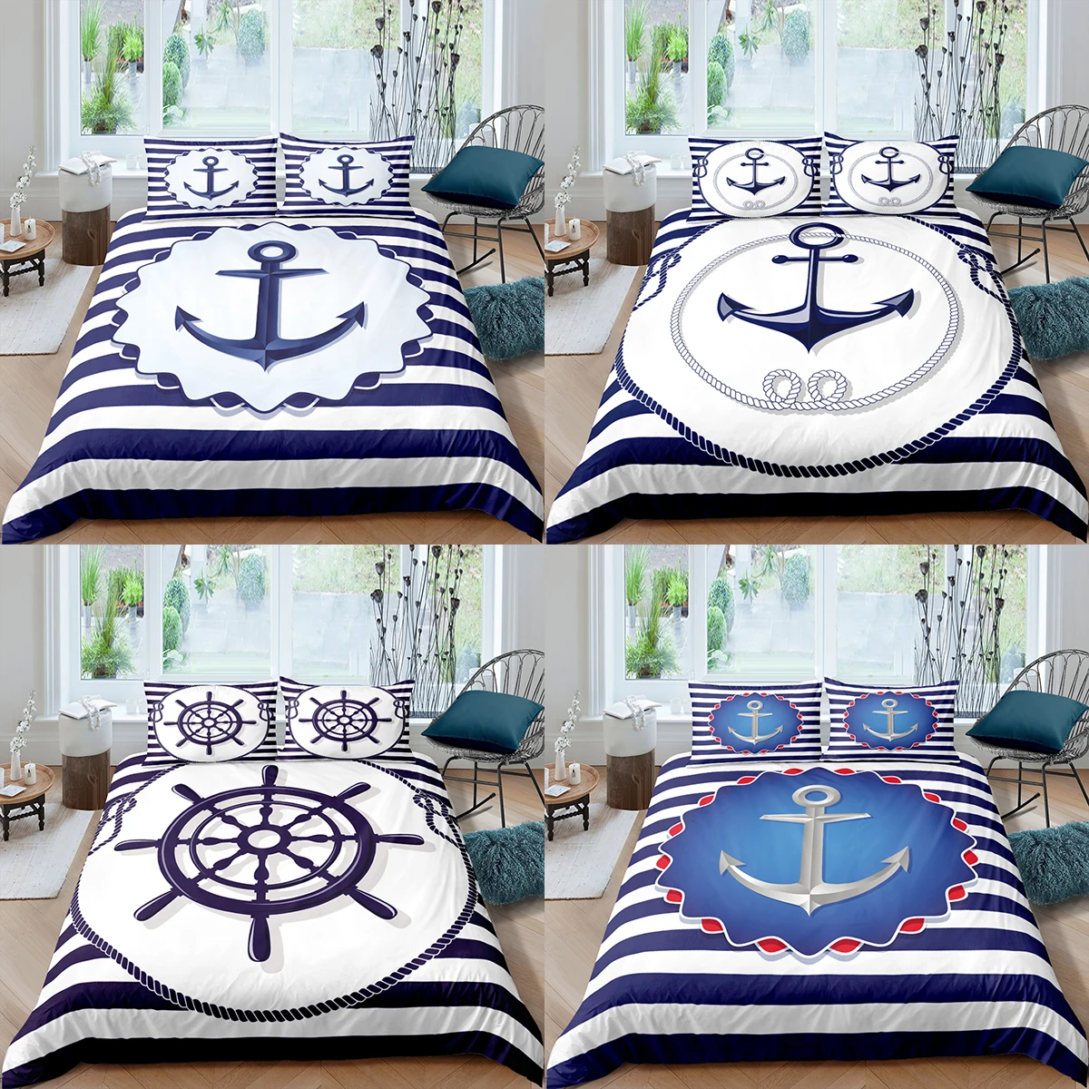 

Home Textiles Luxury 3D Anchor Duvet Cover Set Pillowcase Navigation Wheel Bedding Set Queen and King Size Comforter Bedding Set