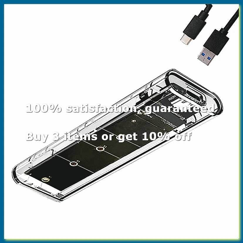 ●M.2 NGFF SATA Dual Protocol SSD Case Clear USB Type C 10Gbps PCI-E M2 SSD Transparent External Enclosure Hard Disk Box-ABFB