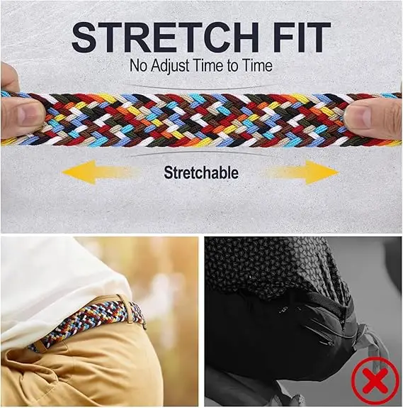 Braided Belt Stretch Belt for Men and Women Multicolored Woven Golf Belt Elastic Jean Belts