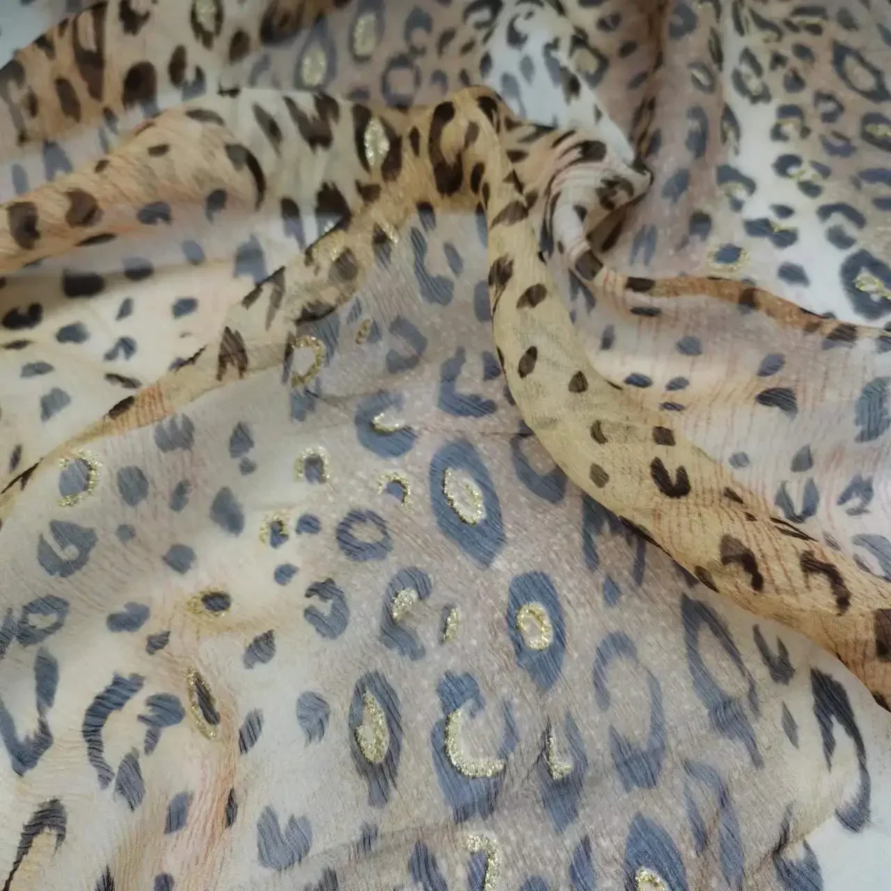 Big Deal Leopard Bling Crepe Mulberry Silk Fabric Glittery 100% Breathable Material