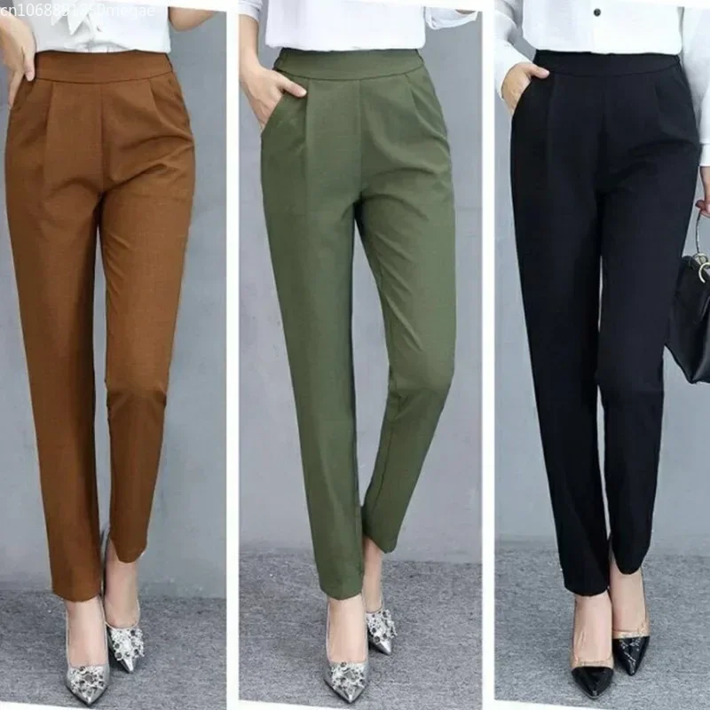 

All-matching Stretchy Trousers for Women Classic Harem Pants Business Casual Pants with Pockets Slim High Waist Pants