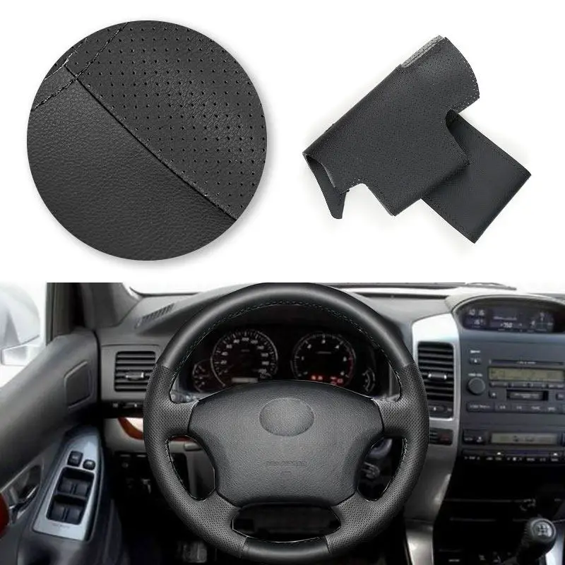 For Toyota Land Cruiser Prado 120 4Runner Highlander Hilux Tacoma Tundra For Lexus LS400 Car Steering Wheel Black Leather Cover