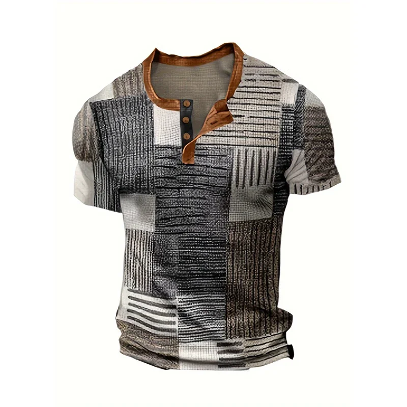 Summer Retro Mens T-shirt Printed Pattern Short-sleeved Casual Loose V-neck Men Tops Fashion Short-sleeved Men Large Size Shirts