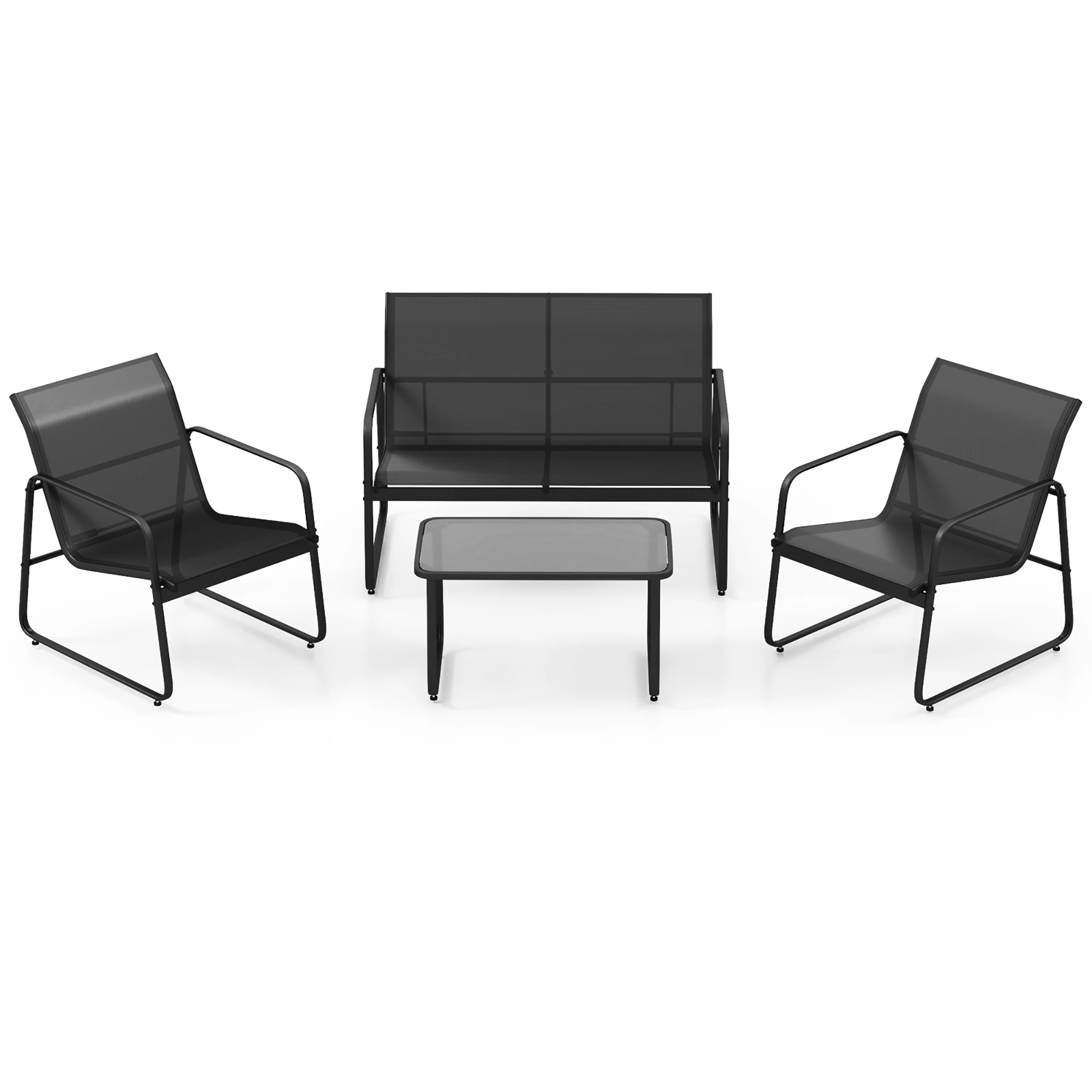 4 Pieces Patio Furniture Set Outdoor Tempered Glass Coffee Table Chair Loveseat