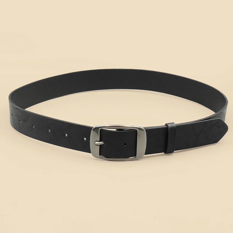 Classic Pu Leather Black Belt Silver Buckle Belt Pu Leather Thin Belt Casual Needle Buckle Belt Pants Jeans Decoration