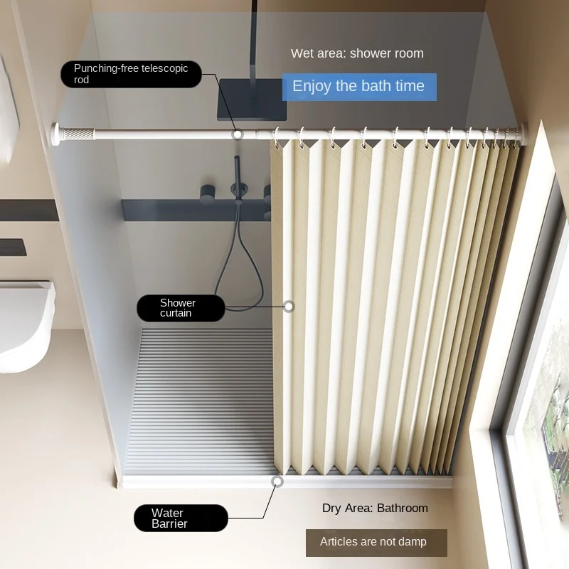 Imagem -03 - Banheiro Dobrável Cortina de Chuveiro com Nenhuma Perfuração Impermeável Invisível Partição Chuveiro Quarto Divisória Seco e Molhado Separação Cabine de Banho Cabine com Chuveiro Sala de Banho Partição de Chuveira