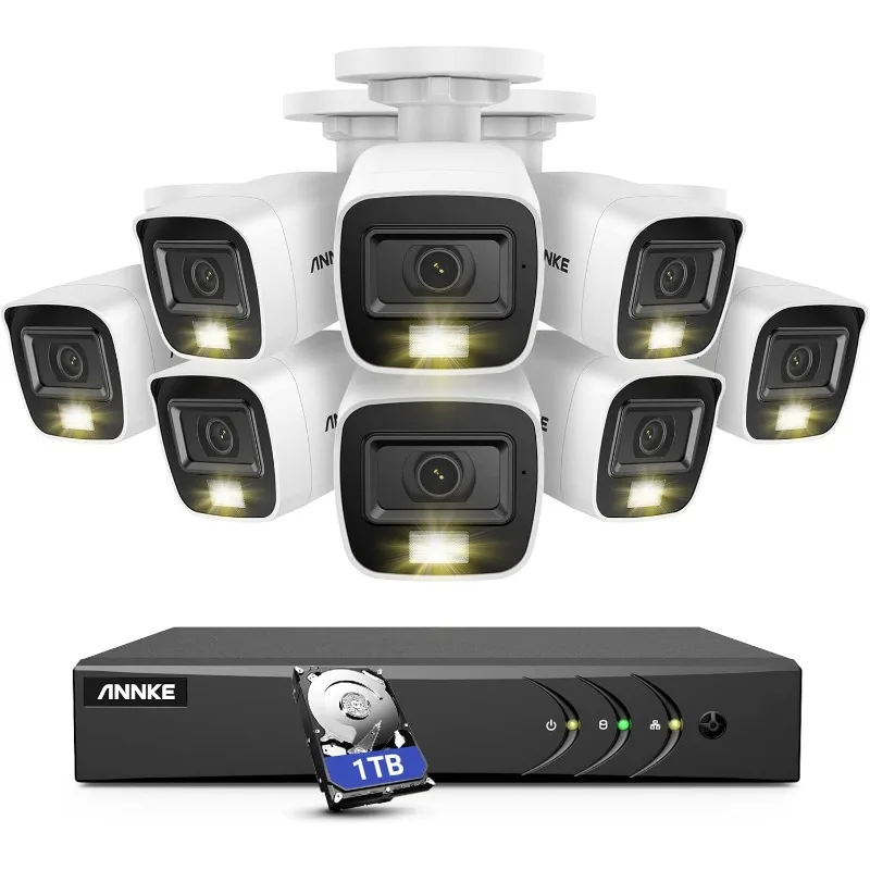 

Home Wired Camera Security System with Audio, 8CH 3K Lite H.265+ AI DVR with 1 TB Hard Drive and 8 X 1080P IP67 Weatherproof